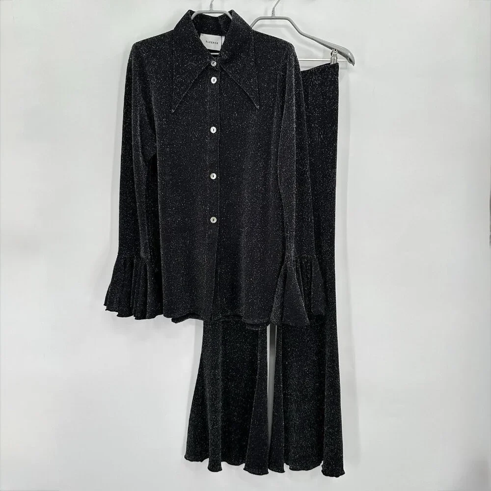 Sleeper Lurex Lounge Suit with Pants in Black Metallic size XS Matching Set